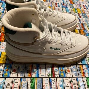 Reebok Kids White and Green High-Top Sneakers